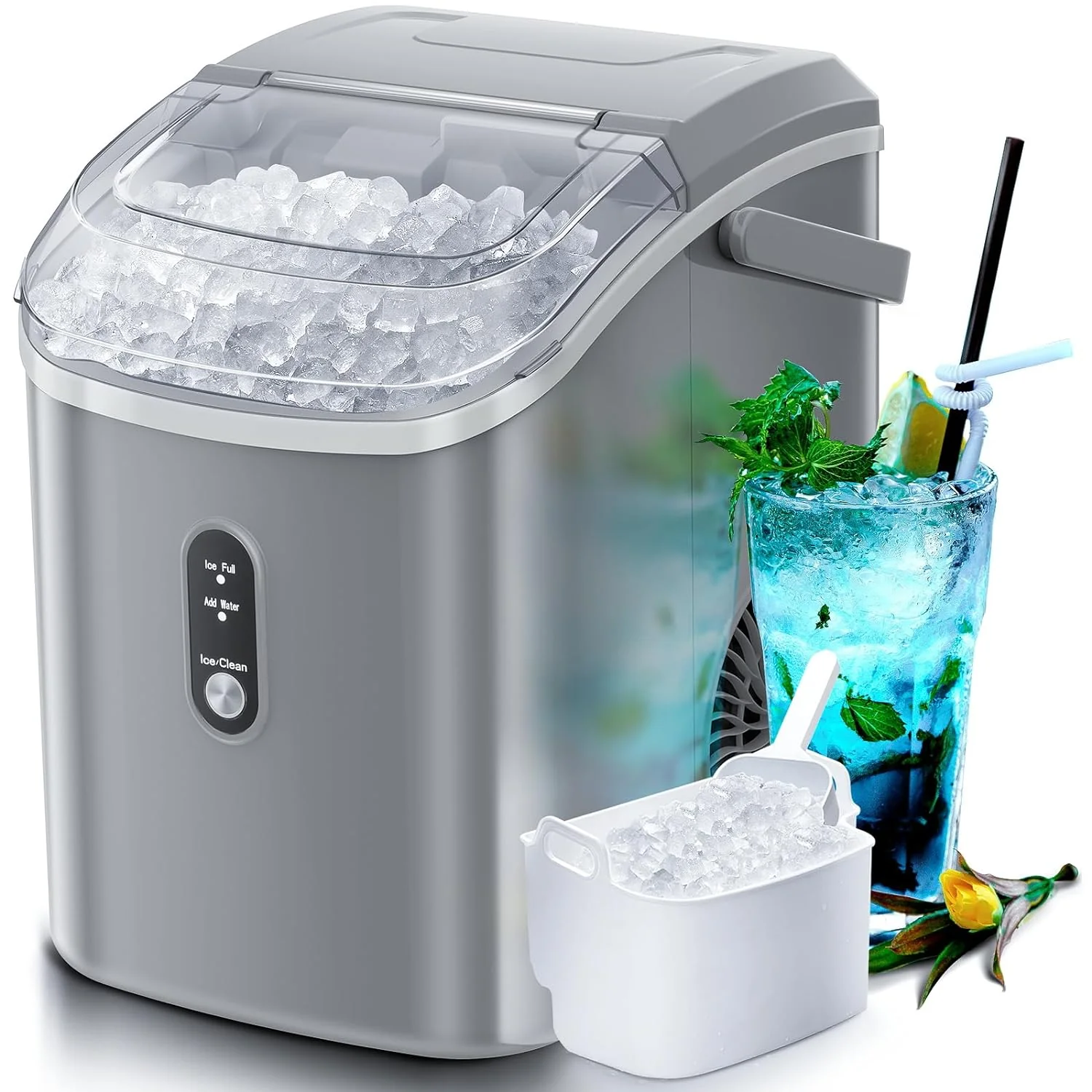 Nugget Countertop Ice Maker – Soft Chewable Pellet Ice, 34lbs/Day, Portable, Self-Cleaning, One-Click Operation