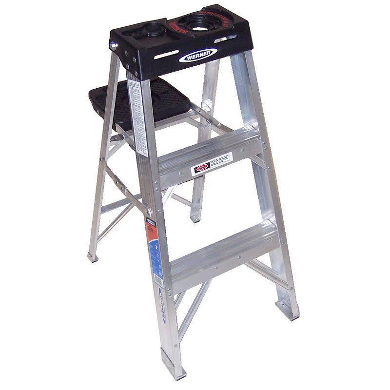 Werner 3 ft Aluminum Stepladder, 300 lb Capacity, Slip-Resistant Steps, Tool Tray