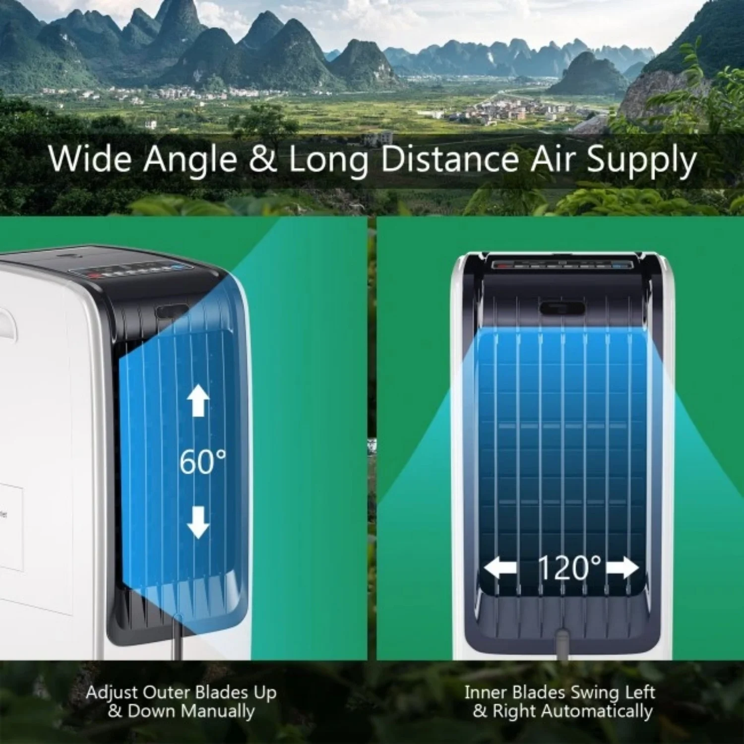 Portable Air Cooler Fan, 3-Speed, 8H Timer, 6L Tank, Remote Control, White