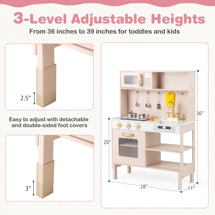 Play Kitchen Height Adjustable with Microwave and Lights and Sounds
