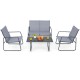 4 Pieces of Metal Patio Furniture Chat Set with Tempered Glass Coffee Table
