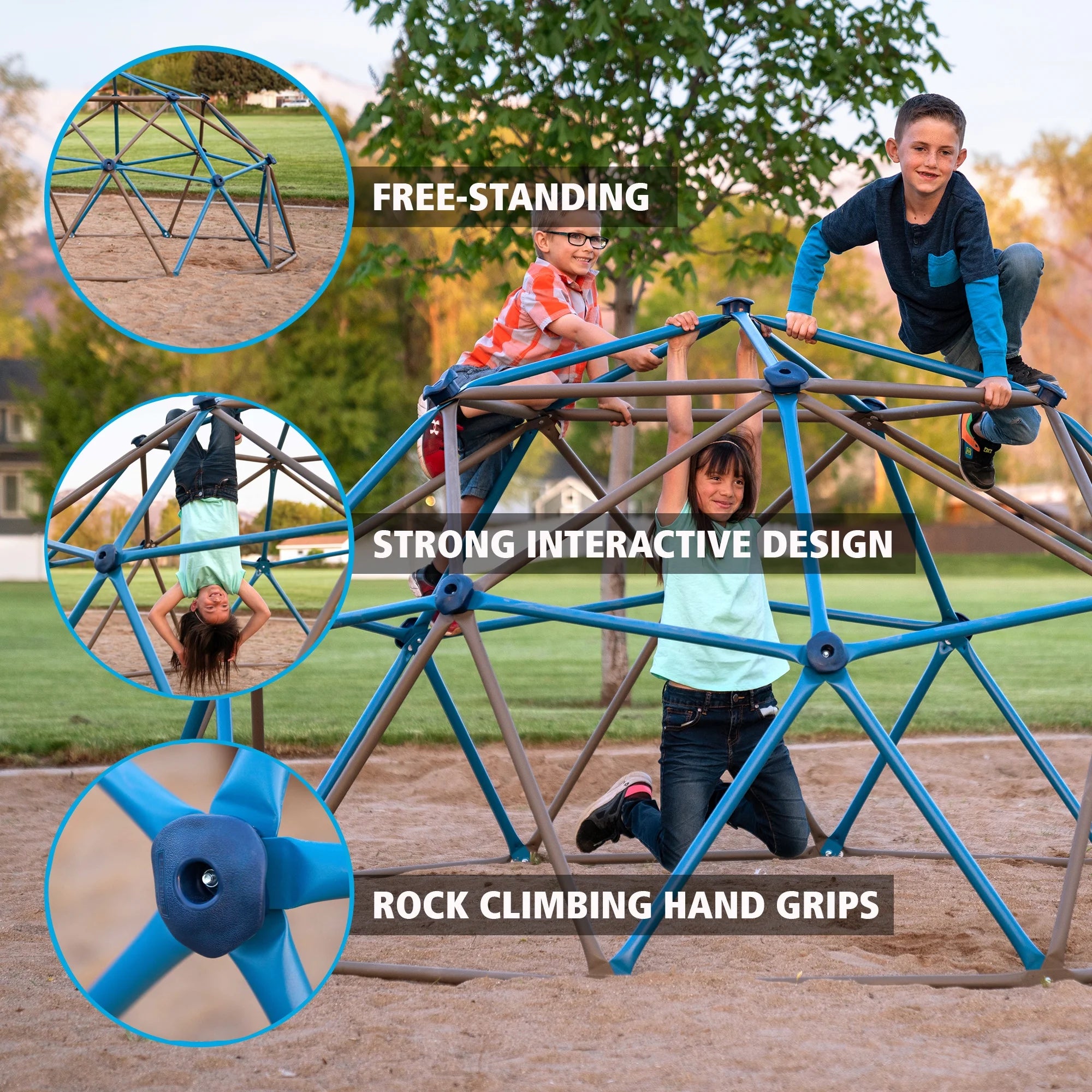Lifetime Kid’s Outdoor Dome Climber with Rock Grips, 4.5ft x 9ft, Blue/Brown