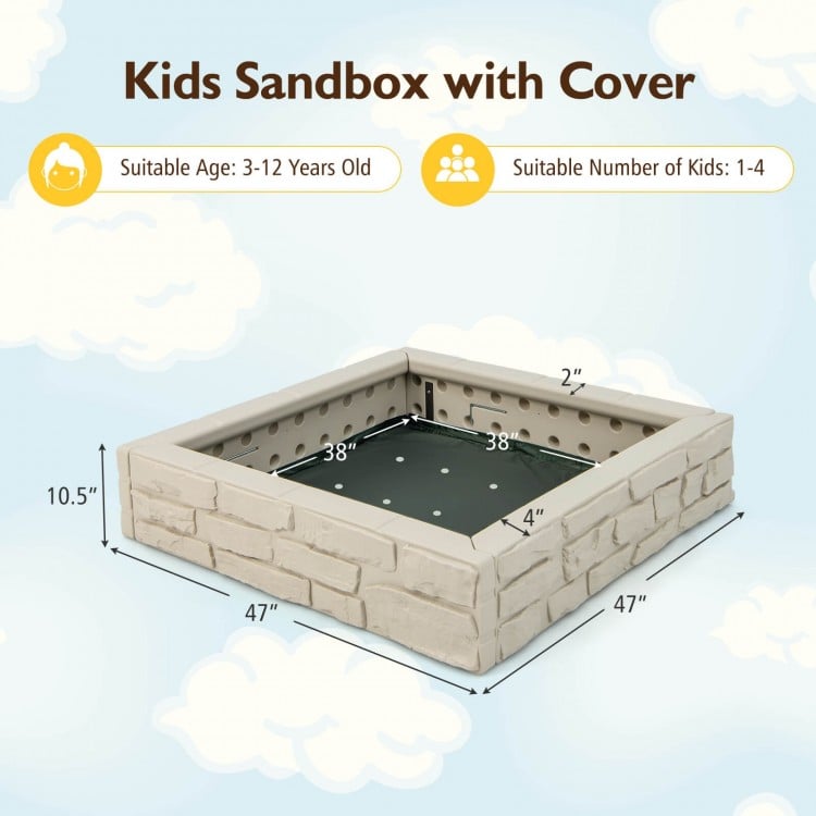 2-In-1 HDPE Kids Sandbox with Cover and Bottom Liner