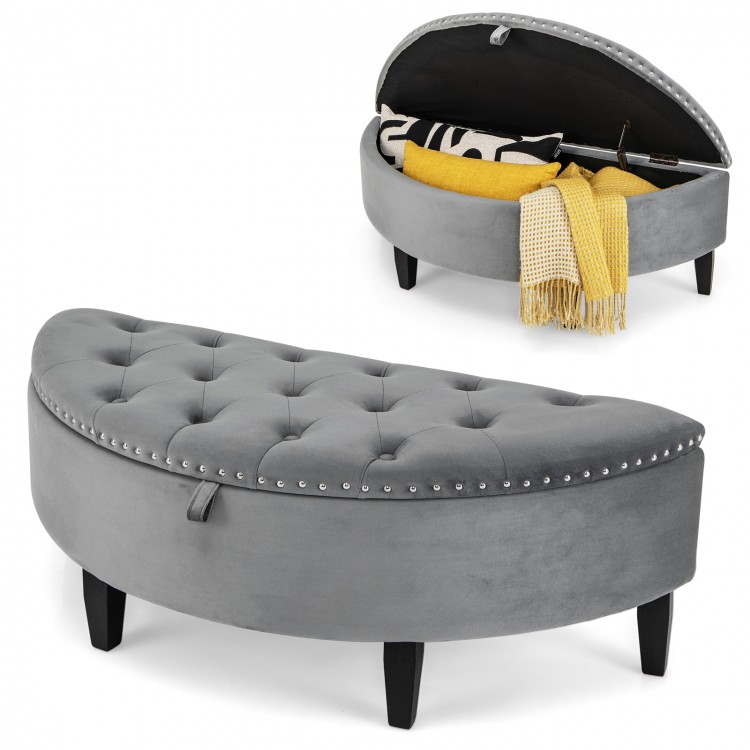 Half Moon Storage Bench with Rubber Wood Legs