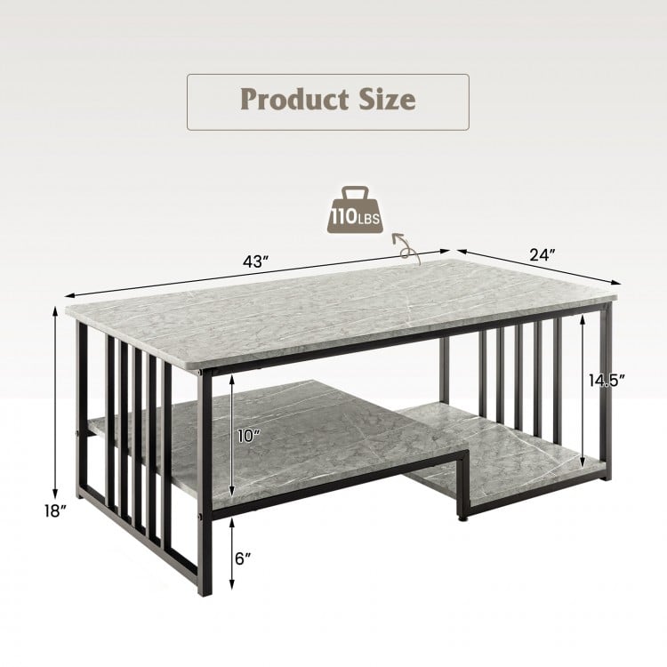 Faux Marble Coffee Table with Open Storage Shelf