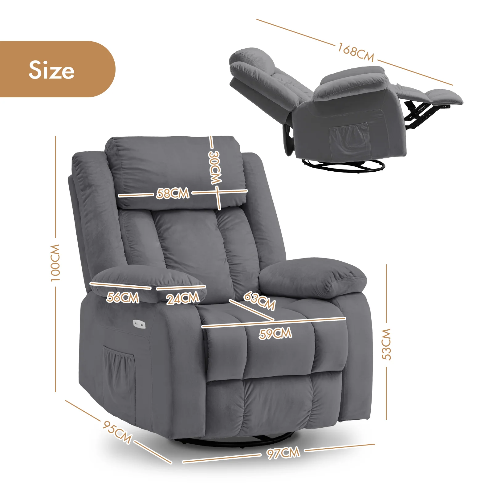 360° Swivel Heated Recliner Massage Chair