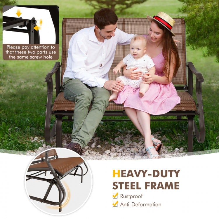 2-Person Patio Glider Bench with High Back and Curved Armrests