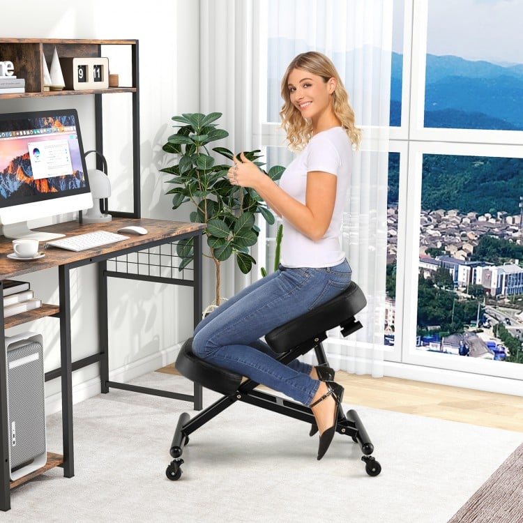 Adjustable Ergonomic Kneeling Chair with Upgraded Gas Spring Rod and Thick Foam Cushions