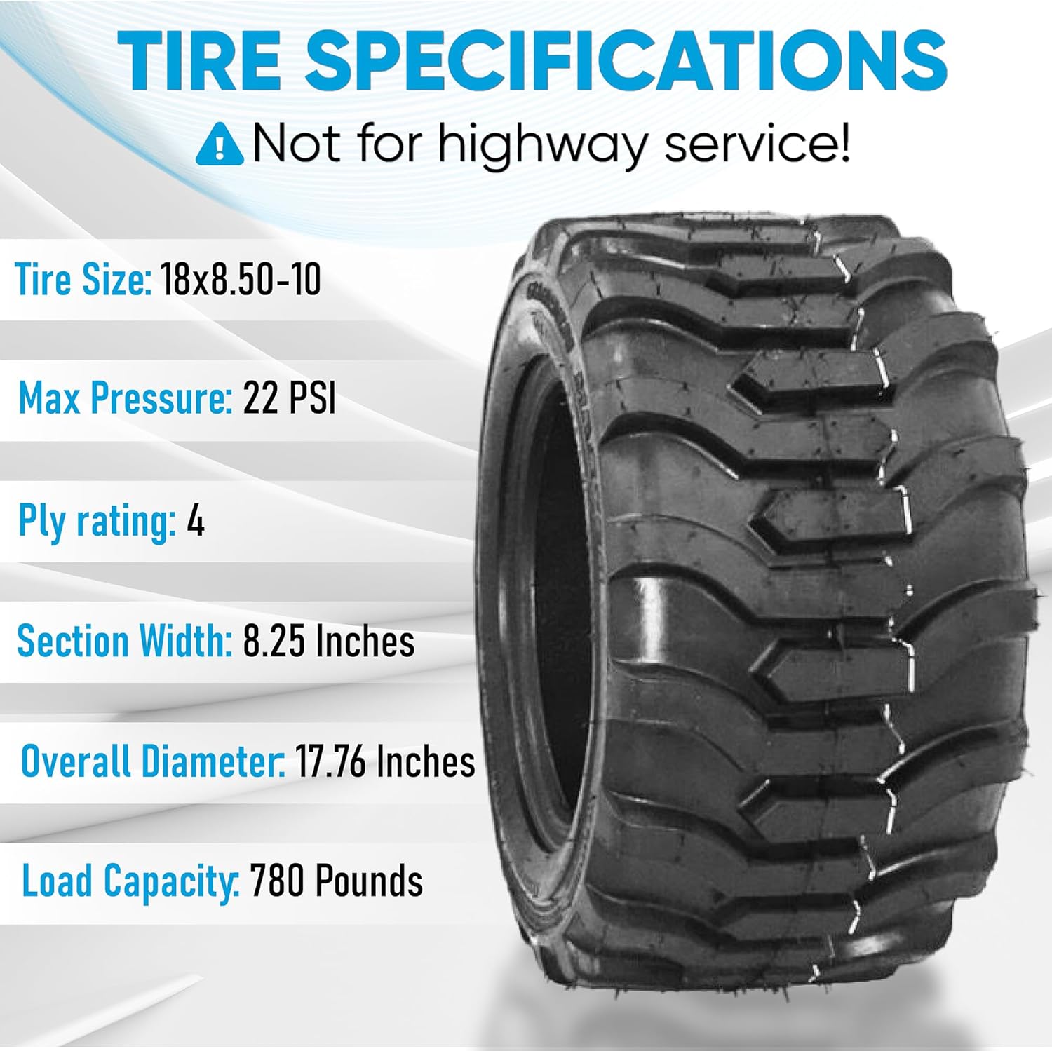 OEM Garden Master Tractor Tire 18×8.50-10 – 4-Ply R-4 Lug Design, Fits Kubota BX Series, Enhanced Traction & Durability