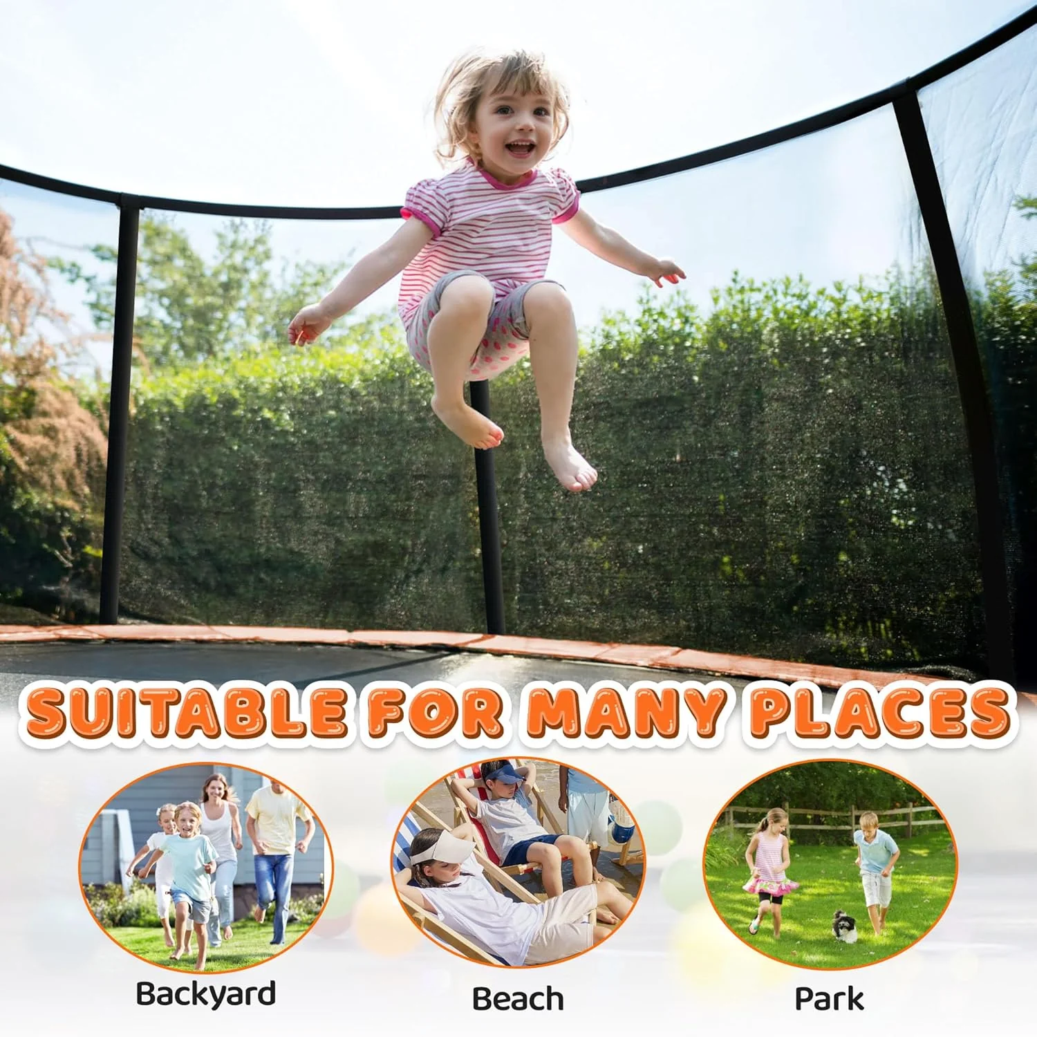 Trampoline 8FT 10FT 12FT 14FT 16FT, Recreational Trampolines with Enclosure Net and Ladder, Outdoor Anti-Rust Trampolines for Kids and Adults, ASTM Approved