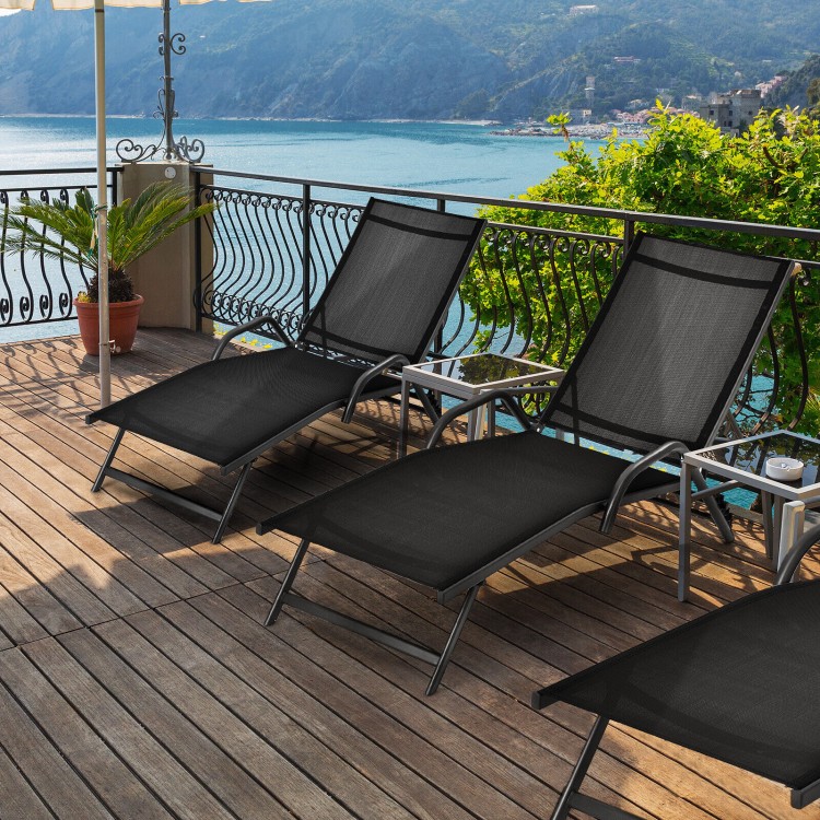 2 Pieces Outdoor Chaise Lounge with 5-Position Adjustable Backrest