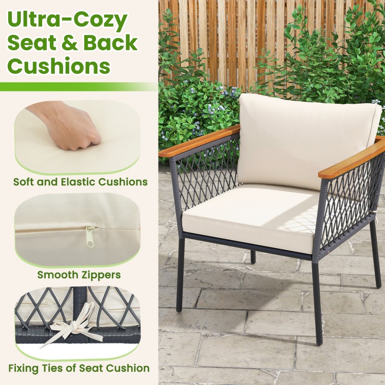 4 Piece Patio Rattan Furniture Set with 2-Tier Coffee Table