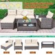 4 Pieces Patio Rattan Sofa Furniture Set with Cushion and 2-Tier Coffee Table