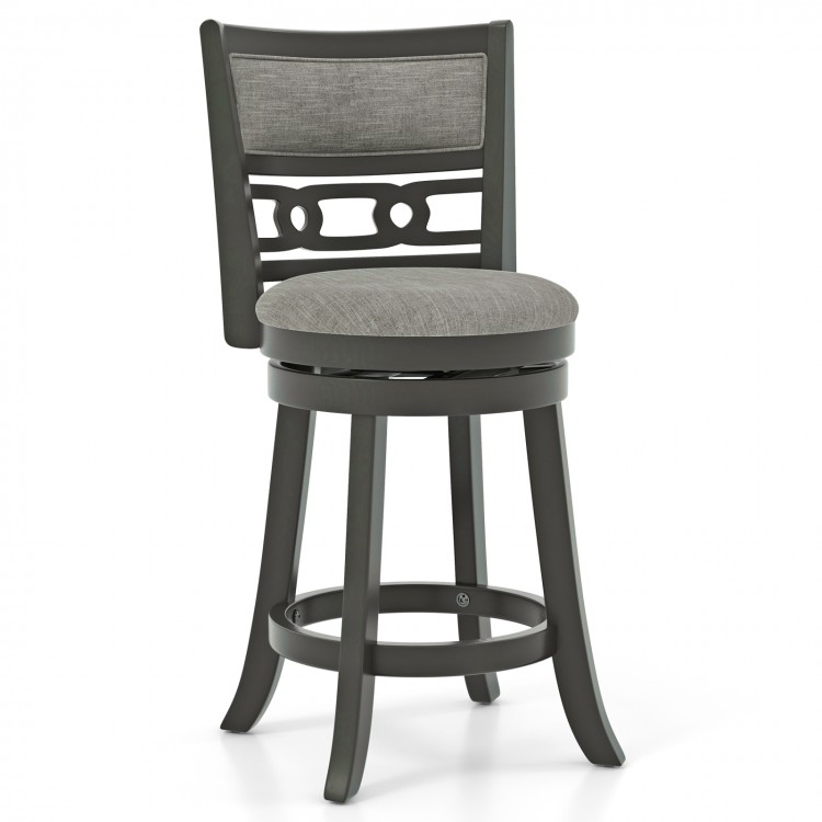 Set of 2 Bar Height Bar Chair with Wooden Frame Swivel Seat and Footrest for Pub Bar Restaurant