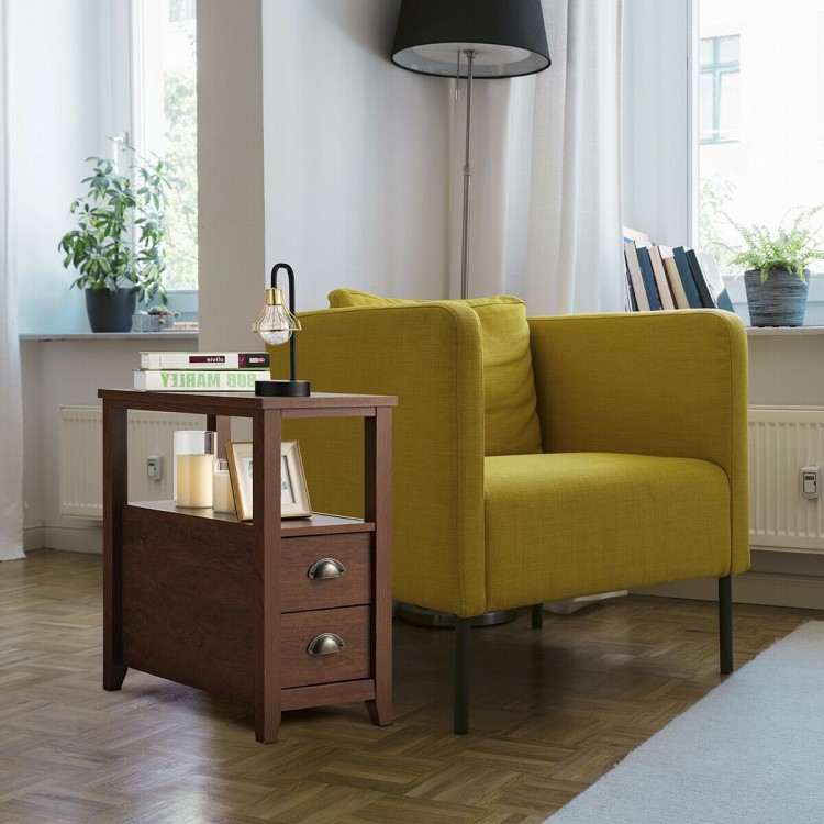 2 Pieces Wooden Bed-side Nightstand Set with 2 Drawers