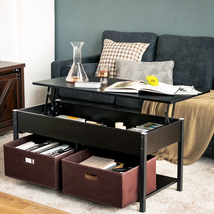 Lift Top Coffee Table with Drawers and Hidden Compartment
