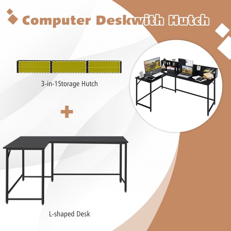 L-Shaped Computer Desk with File Rack and 2 Shelves
