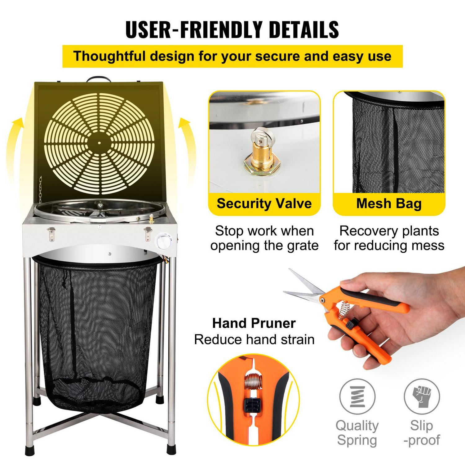 VEVOR 18′′ Electric Bud Leaf Trimmer, 3-Speed Stainless Steel Blades, Dry/Wet Plant Trimming Machine for Flowers & Herbs