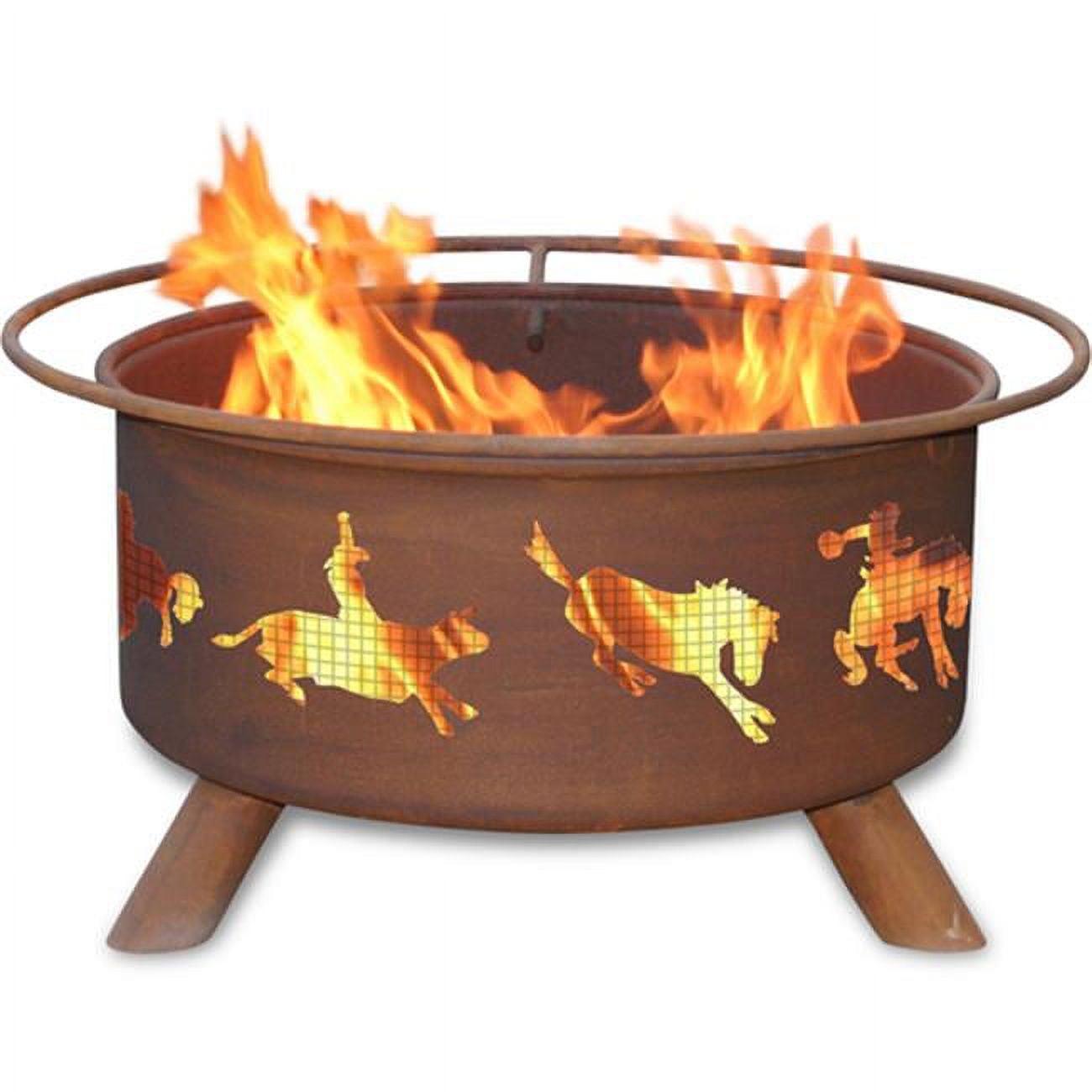 Patina Products Western Steel Fire Pit, Natural Rust, 24′′ Round, Portable Outdoor Wood Burner