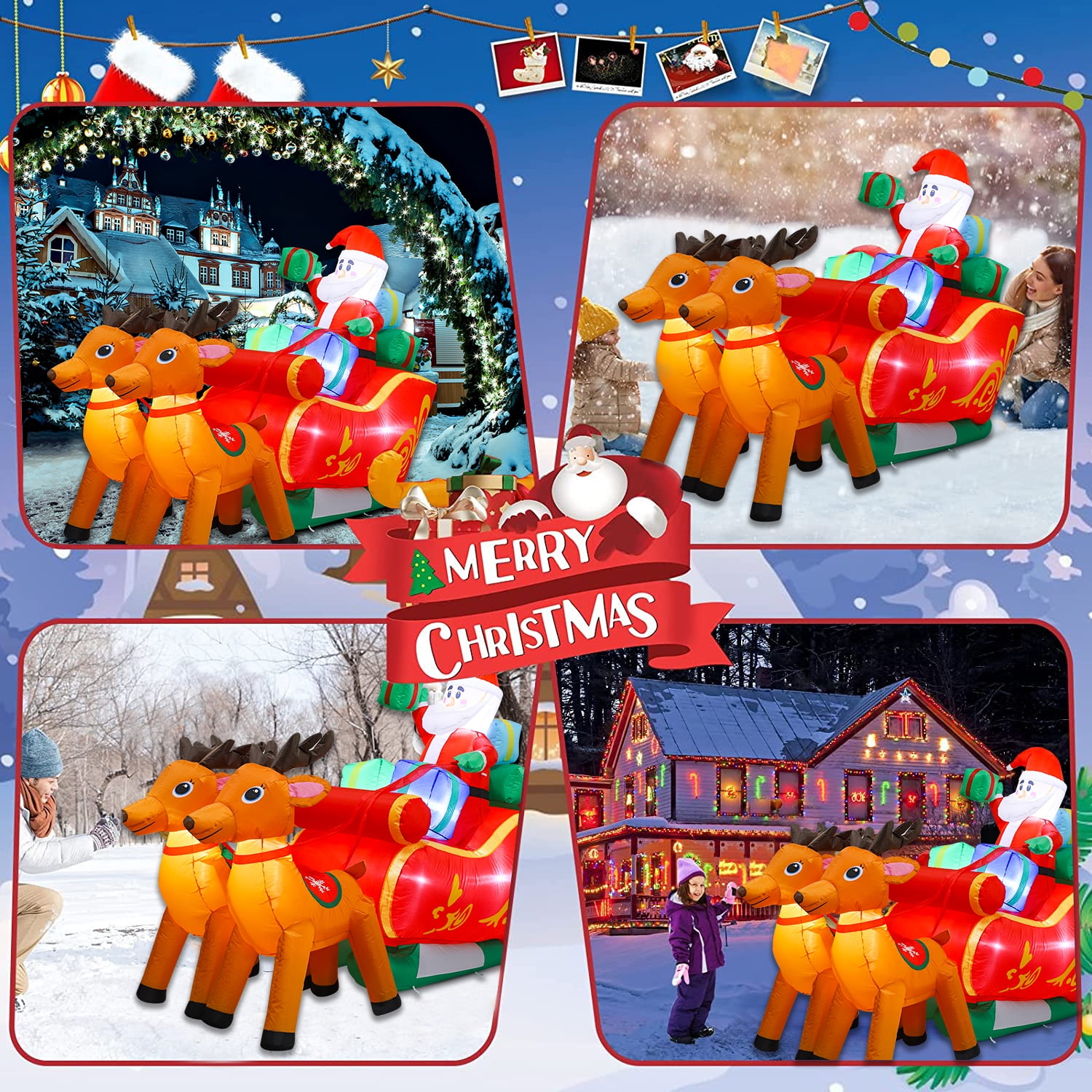 HolidayTime 7ft Inflatable Santa Sleigh with LED Lights – Outdoor Christmas Decoration