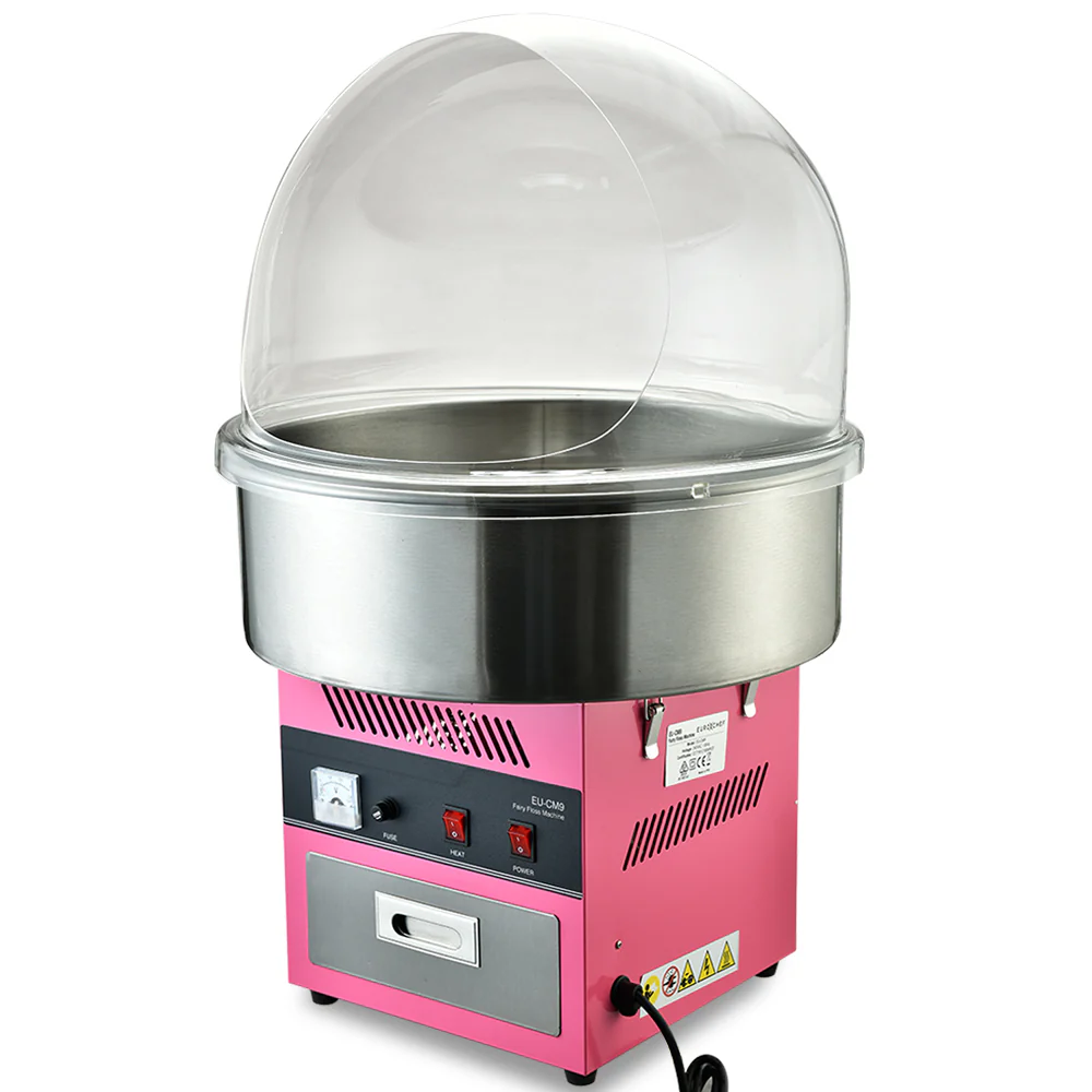 EUROCHEF 1100W Commercial Fairy Floss Machine, Cotton Candy Maker with Bubble Cover
