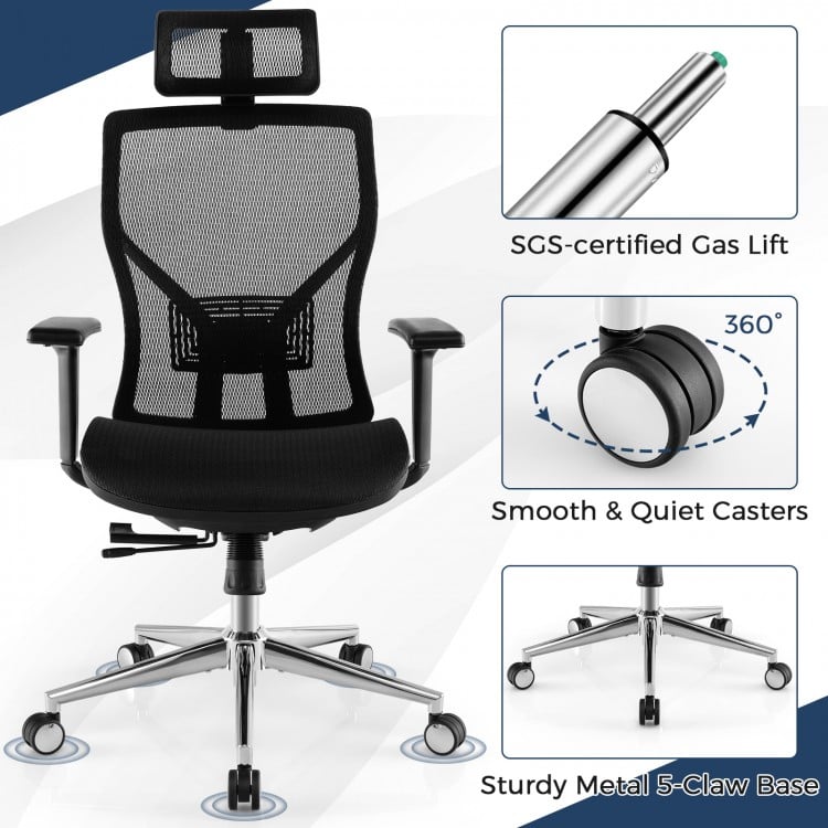 High-Back Mesh Executive Chair with Sliding Seat and Adjustable Lumbar Support