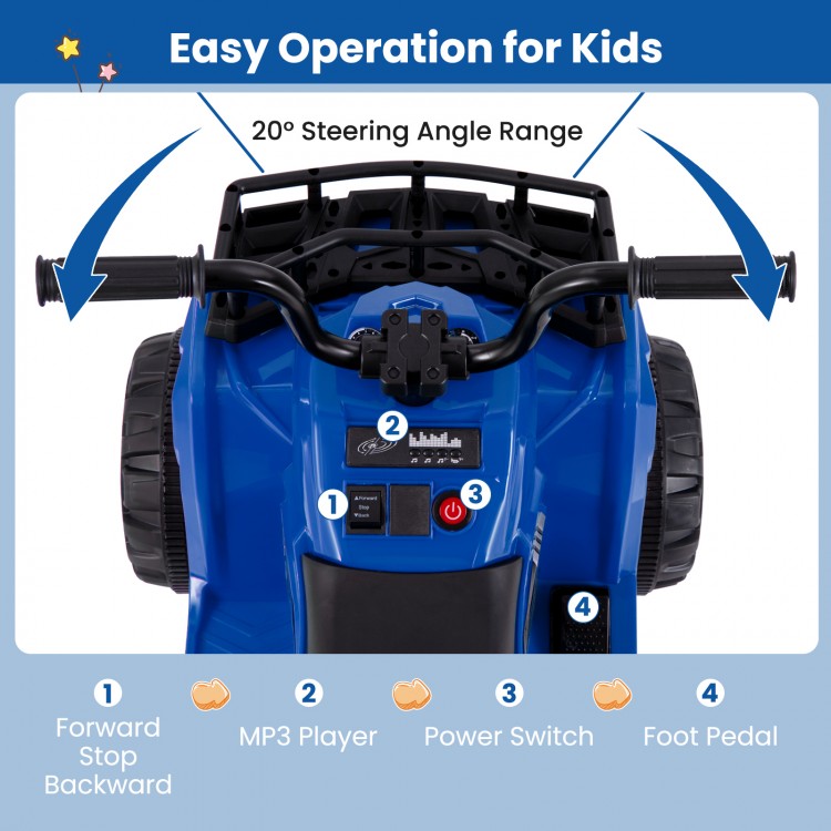 6V Kids Ride On Electric ATV with LED Headlights and MP3 Player