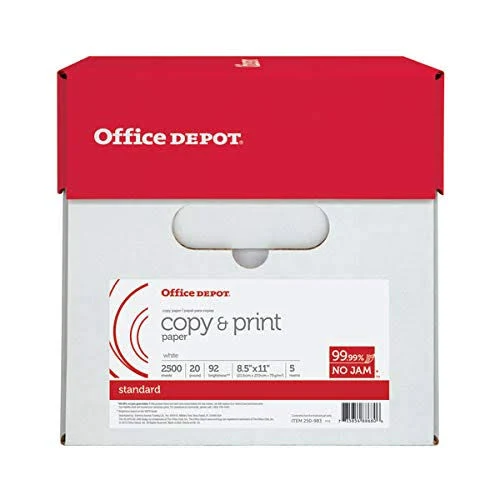 Office Depot White Copy Print Paper, 8.5′′ x 11′′, 20 lb, 500 Sheets/Ream, 5 Reams/Case, High Brightness