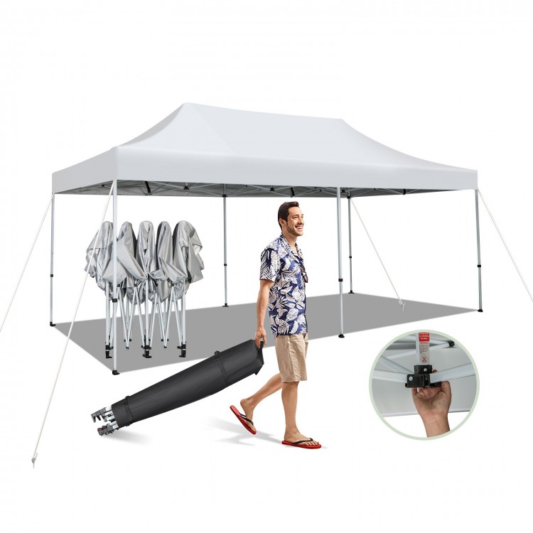 10 x 20 Ft Outdoor Pop-Up Patio Folding Canopy Tent with ONE-BUTTON SETUP