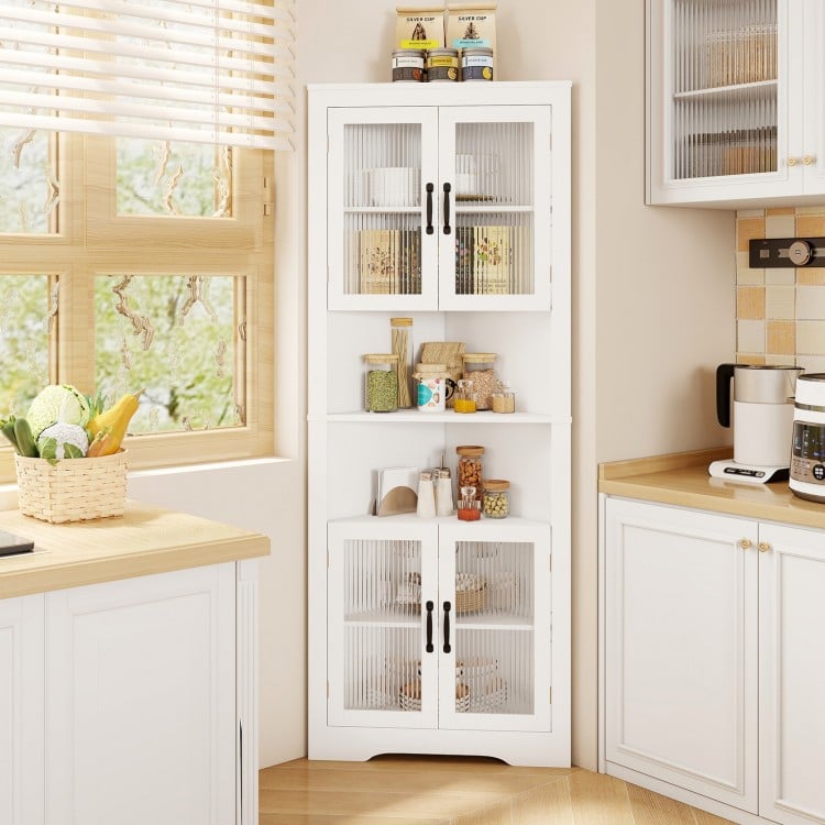 67 Inch Tall Corner Cabinet Triangular Buffet Cabinet with Tempered Glass Doors