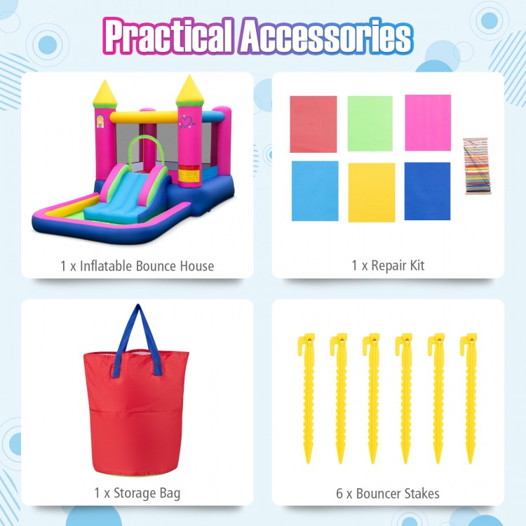 Inflatable Bounce House 4-in-1 Kids Princess-themed Bouncer Blow-up Bouncy Castle