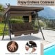 Convertible 3-Seat Patio Porch Swing Chair to Flat Bed with Adjustable Canopy
