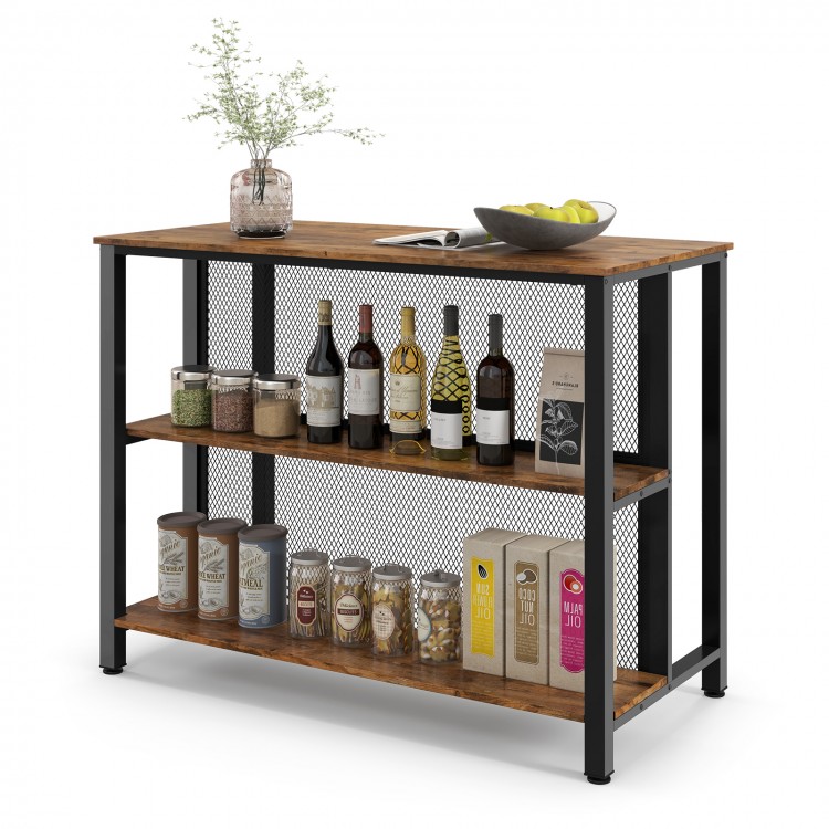 36 Inch 3-Tier Bar Table with Storage Metal Frame Adjustable Foot Pads for Dining Room