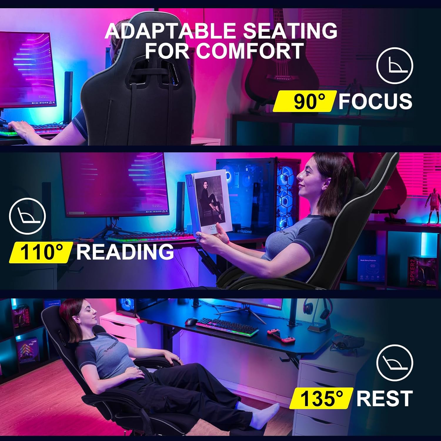 GTPLAYER Gaming Chair, Computer Chair with Footrest and Lumbar Support, Height Adjustable Game Chair with 360  -Swivel Seat and Headrest and for Office or Gaming (White)