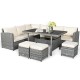 7 Pieces Outdoor Wicker Sectional Sofa Set with Dining Table