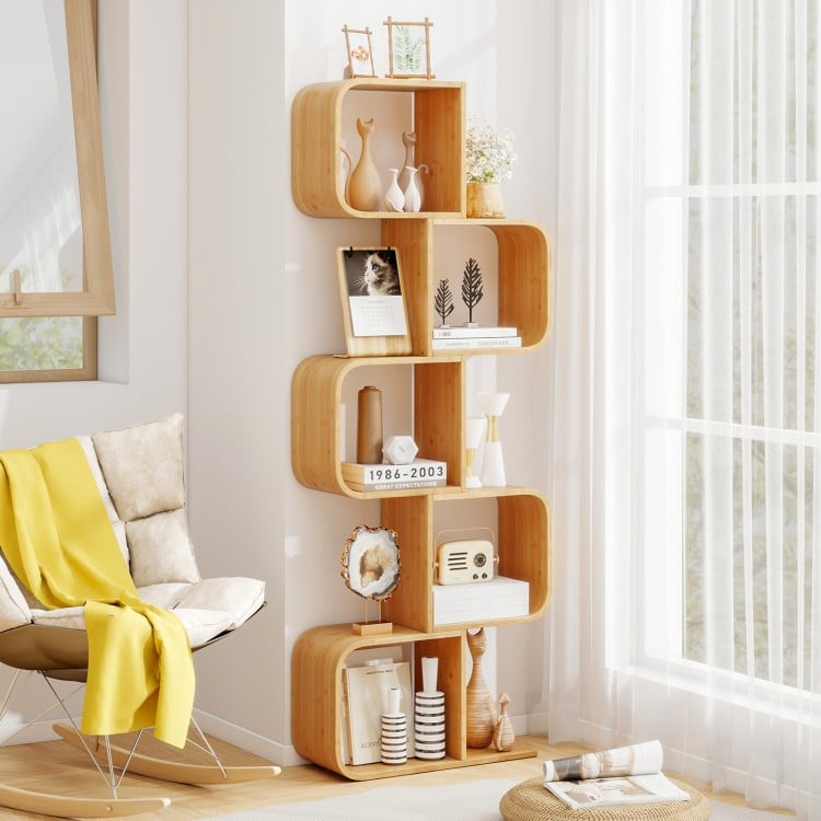 5-Tier S-Shaped Bookcase with 5 Open Cubes for Living Room