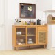 Modern Bamboo Buffet Sideboard Cabinet with Tempered Glass Sliding Doors