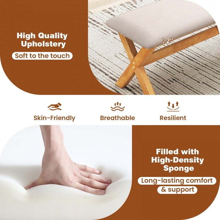 Upholstered Entryway Bench Rubber Wood Bench with Thick Padded Seat