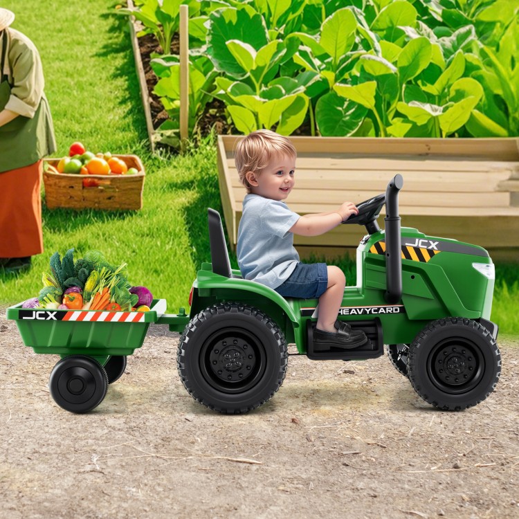 12V 2-in-1 Kids Ride On Tractor with Trailer and 3-Gear Shift