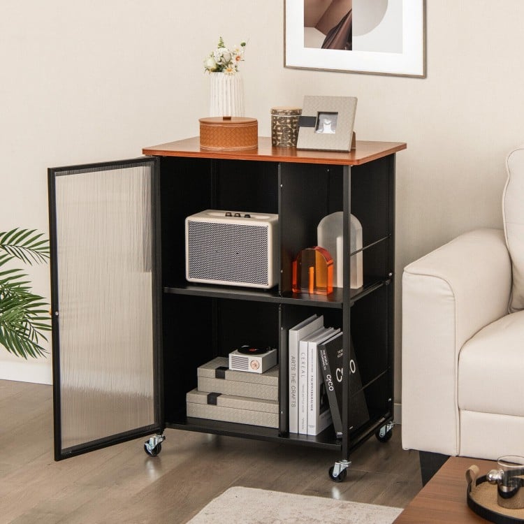 Mobile Serving Cart with Transparent Single Door Cabinet