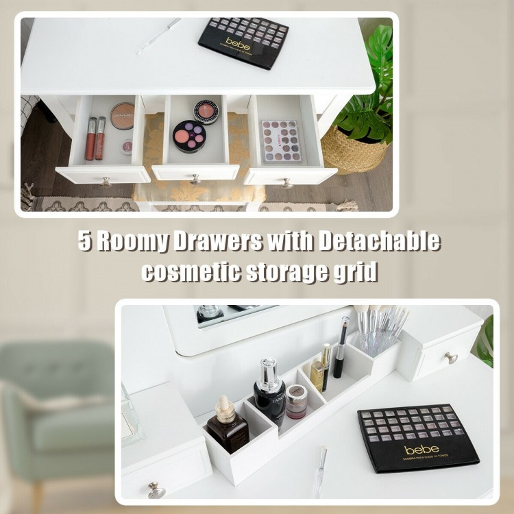 Makeup Vanity Set with Mirror and Cushioned Stool