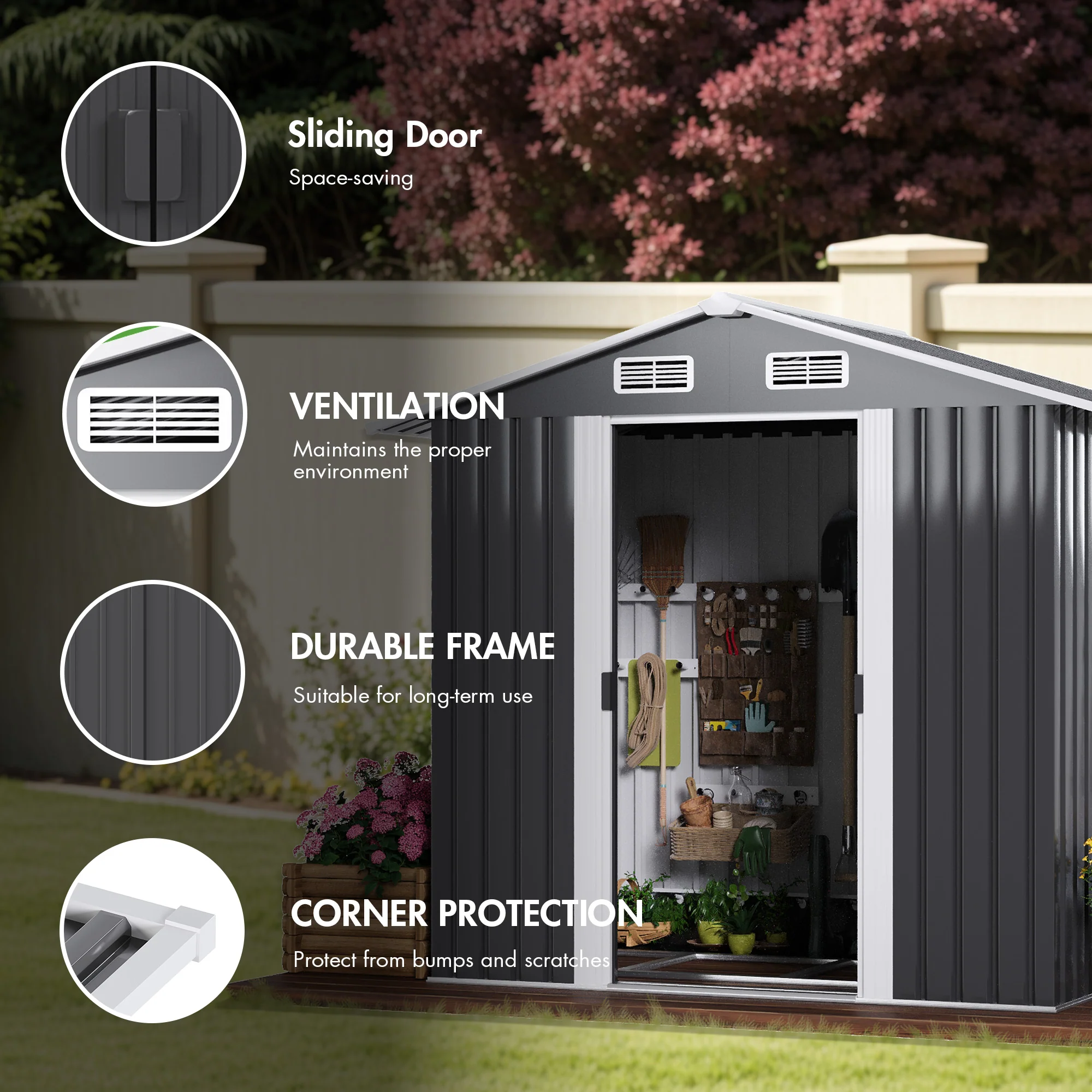 Garden Shed Outdoor Storage Shed 131x195x186cm