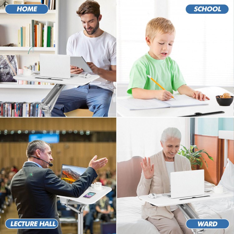 Mobile Standing Laptop Desk with Tablet Holder and 4 Rolling Casters