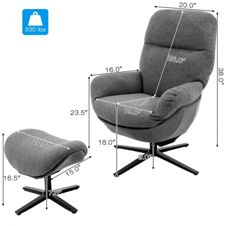 Upholstered Swivel Lounge Chair with Ottoman and Rocking Footstool