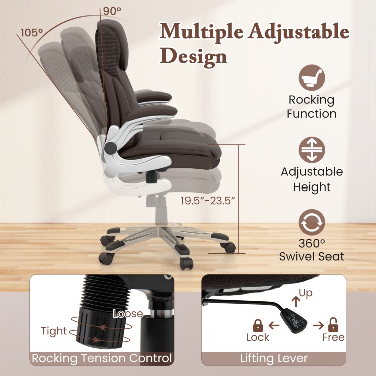 Ergonomic Office PU Leather Executive Chair with Flip-up Armrests and Rocking Function