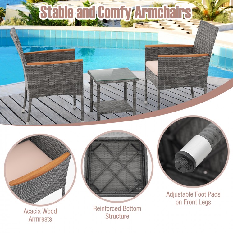 5 Pieces Patio Conversation Set with Soft Cushions and Ottomans