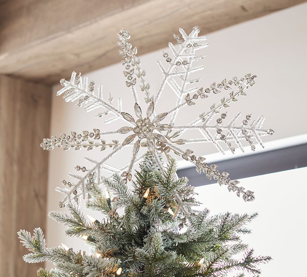 Handcrafted Jeweled Snowflake Christmas Tree Topper – Steel & Glass Beads, 17′′ Diameter
