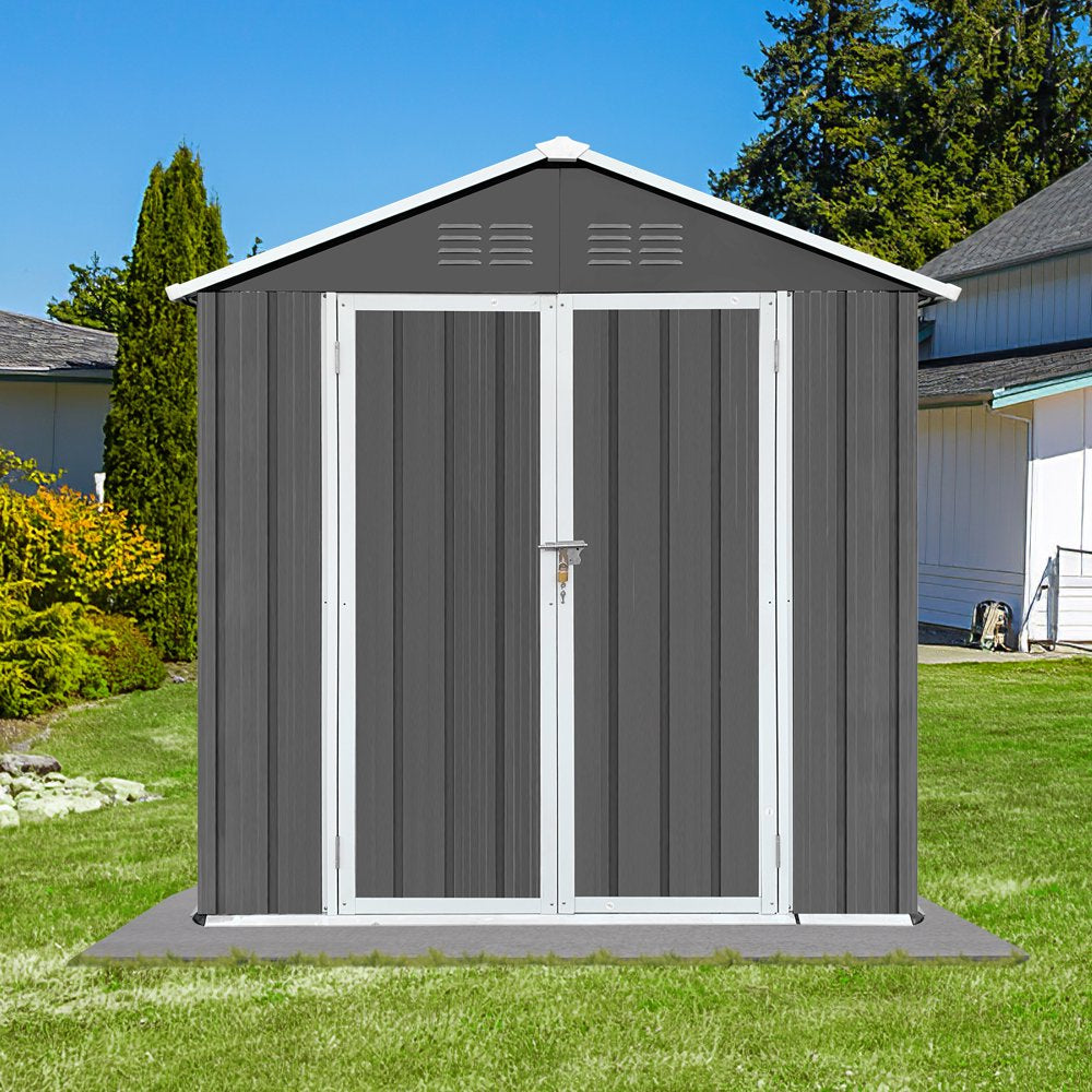 Seizeen 6′ x 4′ Outdoor Metal Storage Shed, Galvanized Steel, Lockable Door, Dark Gray