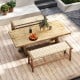 47 Inches Long Teak Wood Patio Bench with Weave Seat and Solid Wood Legs