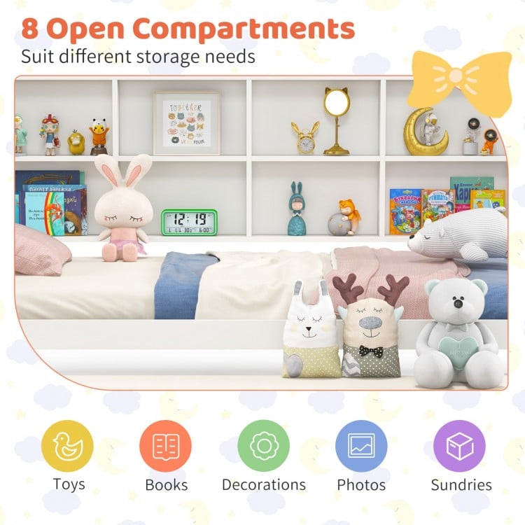 Twin Size Kids Montessori Daybed with Roof and Shelf Compartments